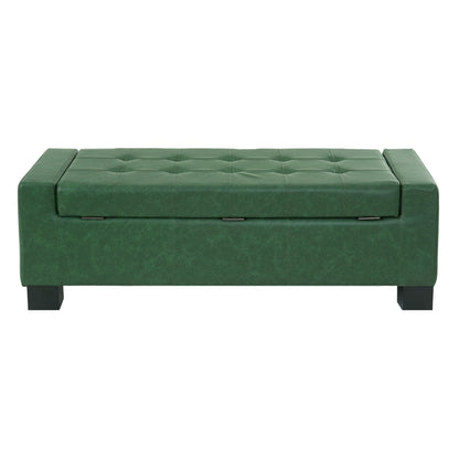 Christopher Knight Home Vance Tufted Storage Ottoman Bench, PU Upholstered Ottoman with Storage, Modern Bedroom End of Bed Bench with Storage, Comfy Living Room Sofa Extra Seat, Green+Black