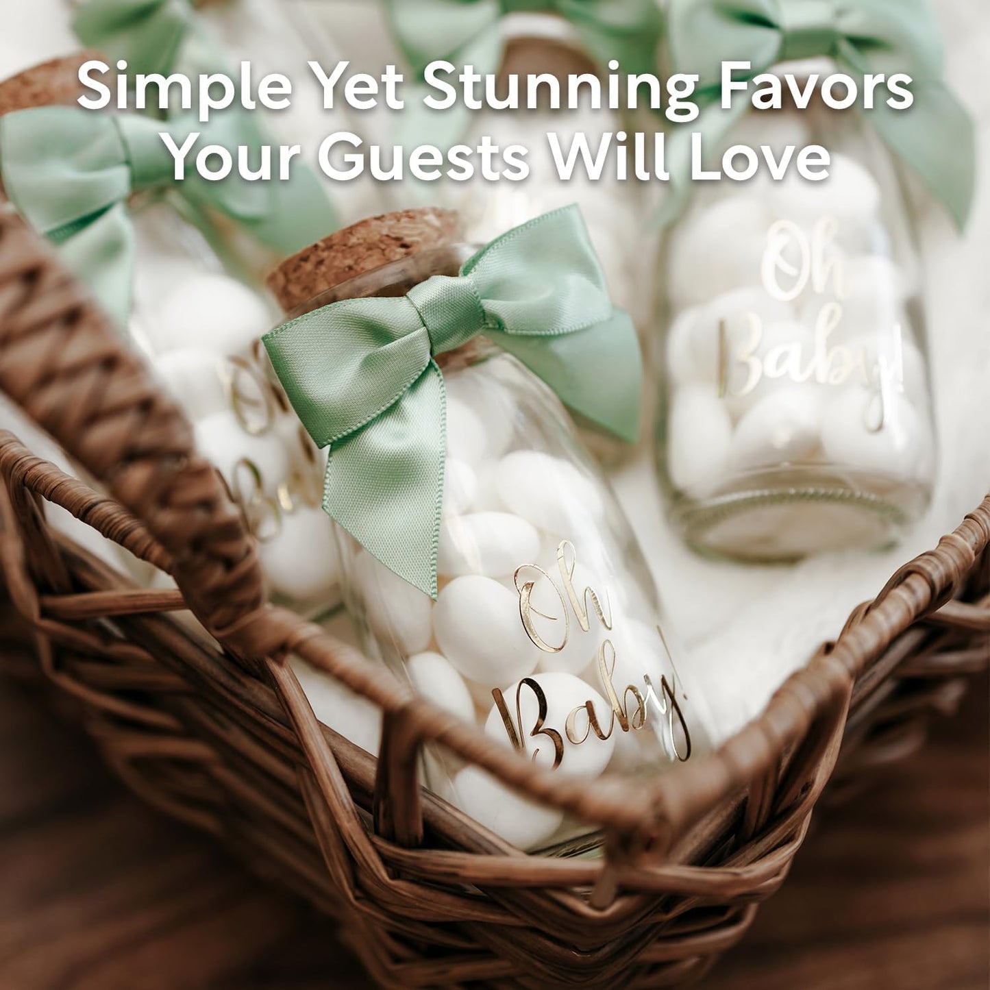 24 Pack Ethisa Vintage Oh Baby Woodland Milk Glass Bottles with Ribbons and Stickers - Classy Baby Shower Favors