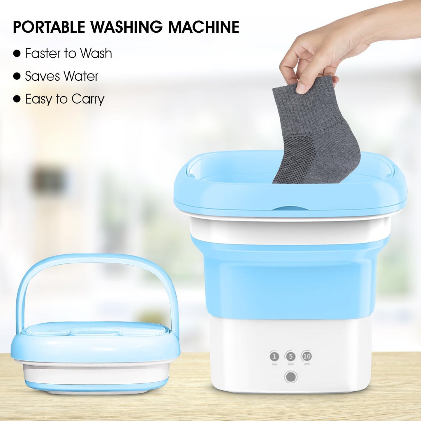 New Jalisco Portable Washing Machine, Foldable Mini Washer for Baby Clothes, Underwear, Small Items, Blue