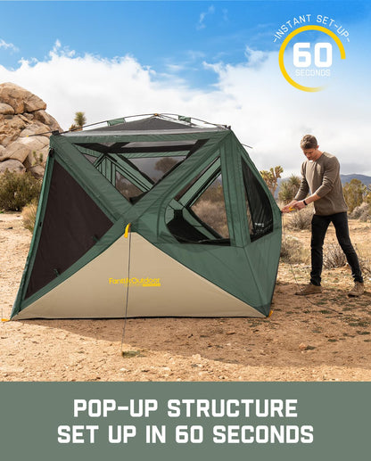 FanttikOutdoor Alpha C4 Ultra Camping Tent 4 Person Pop Up Instant Cabin Setup in 60 Seconds Portable Hub Tent with Rainfly & Windproof for Outdoor Camping & Overlanding, Green