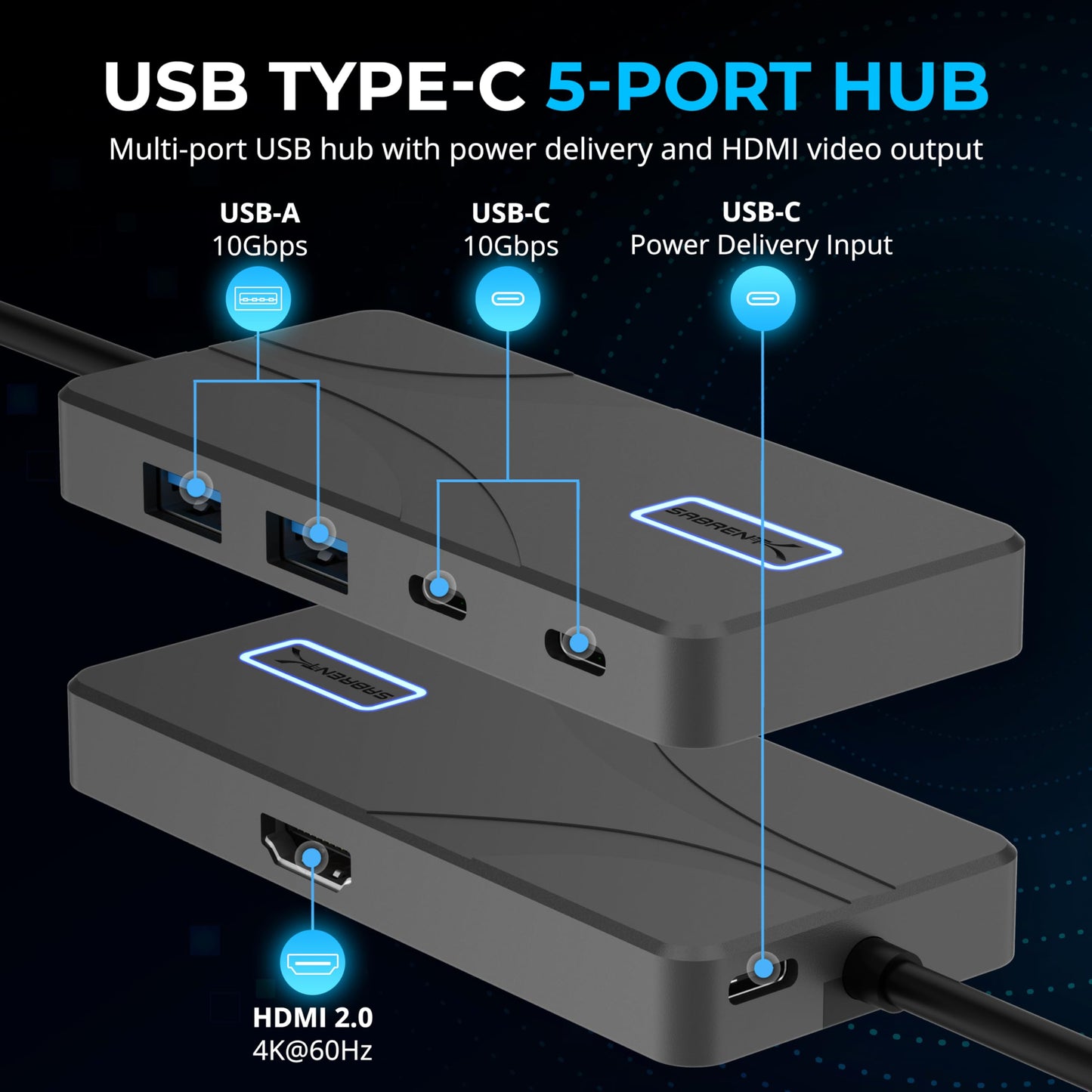 SABRENT 4-Port USB 3.0 Hub with Individual LED Power Switches - Slim, Portable Design - 2 Ft Cable - Fast Data Transfer - Compatible with Mac & PC (HB-UM43)