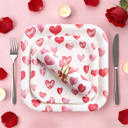 Glinarious Valentines Day Plates and Napkins Sets, Square Valentine Plates 9" Heart Plates 7" for Valentines Day Party Decorations