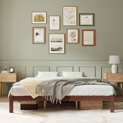 Novilla 12 Inch Wooden King Size Bed Frame, Classic Solid Wood Platform Bed Frame King Size, Sturdy Wood Slat Support, No Box Spring Needed, Easy Assembly, Walnut