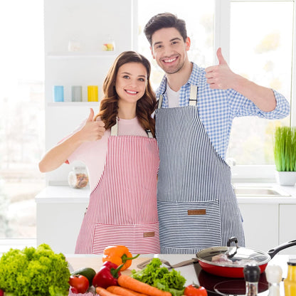 12 Handepo Pcs Cotton Aprons for Women Men with Pockets Soft Adjustable Bib Stripe Aprons for Cooking Kitchen Chef