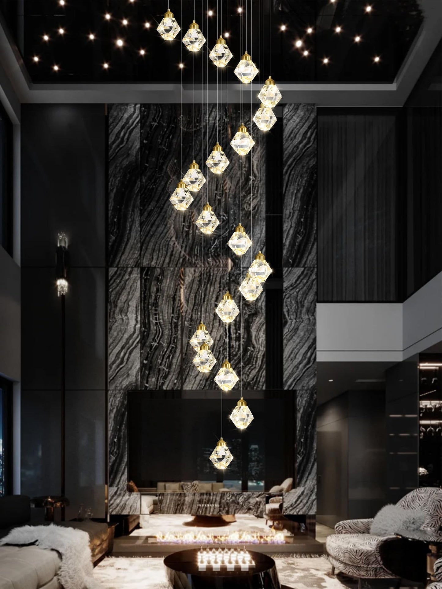 H142in Foyer Chandelier Big Chandeliers for High Ceiling Gold Pendant Light Fixture 26-Lights Crystal Chandelier Lighting Fixture for Living Room Staircase Villa