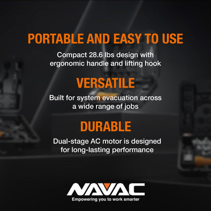 NAVAC Smart Vacuum Pump - 8 CFM Dual-Stage AC Motor, 15 Micron, Real-Time Readings with Digital Display & Compatible NMV1S Bluetooth Gauge, Compact HVAC Pump, Vacuum Gauge Not Included, 28.6 lbs