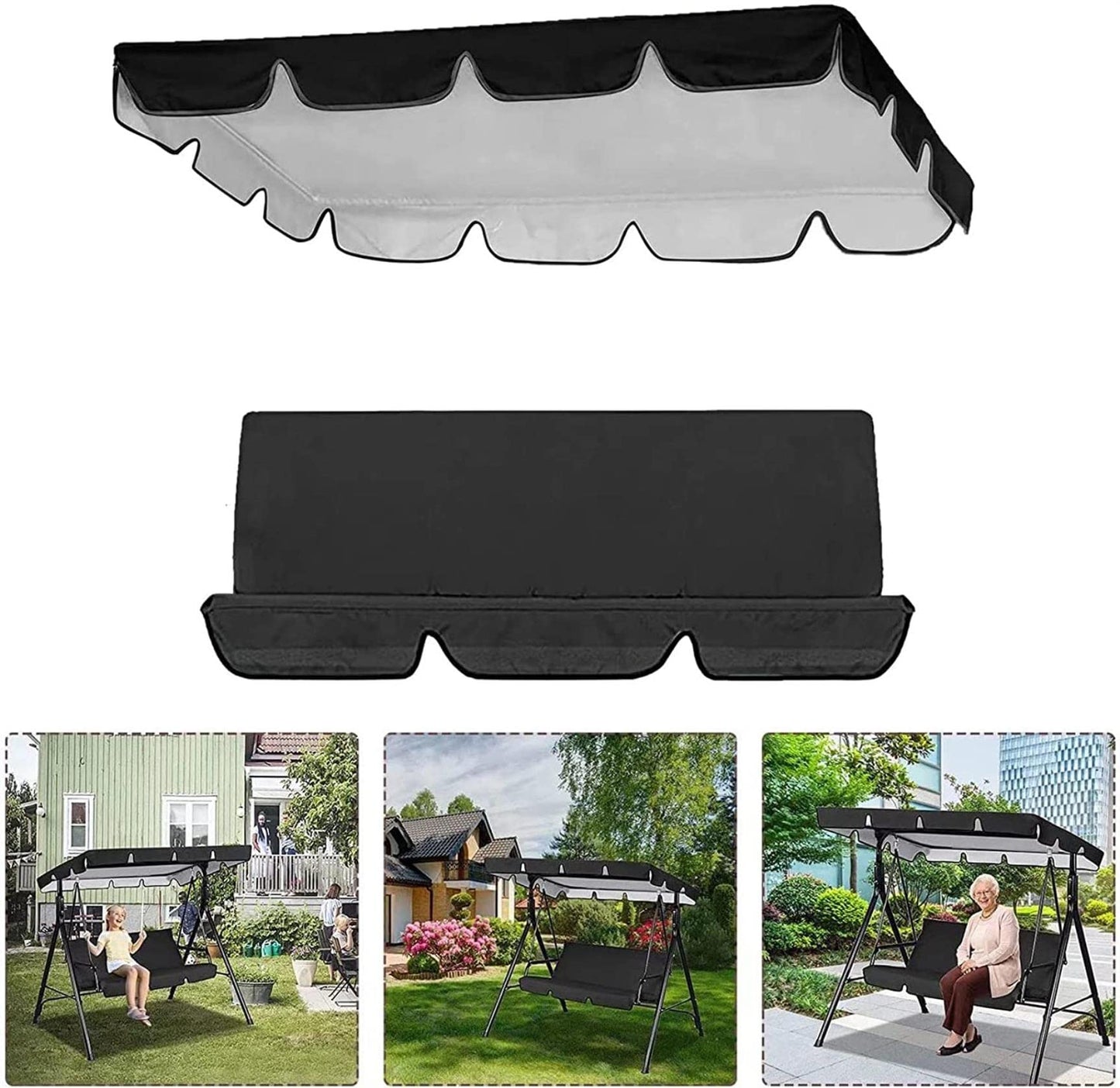 Outdoor Canopy Swing Replacement Cover Set for 2/3-Seater Porch Swing Chair – Waterproof, UV-Resistant All-Weather Protection for Patio, Garden, and Lawn Furniture