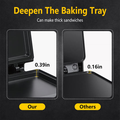 Aigostar Sandwich Maker with Non-stick Deep Grid Surface for Egg, Ham, Steaks Compact Electric Grill Tostadora de Pan Black, ETL Certificated, Roy