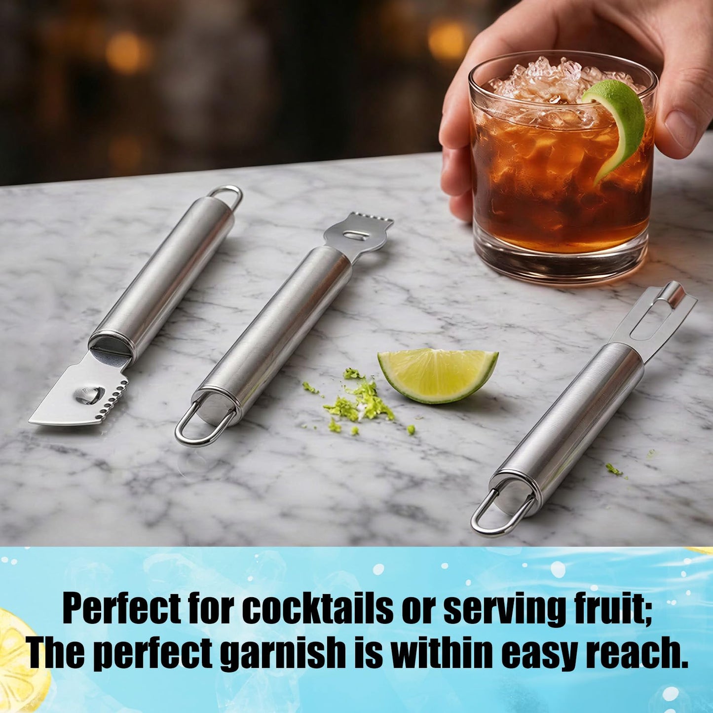 3pcs Lemon Zester, Peeler & Channel Knife Set, Stainless Steel Citrus Fruit Peeler Zester Grater Tool Practical Kitchen Bar Cutter Tool for Cocktail Garnishes Food Presentation