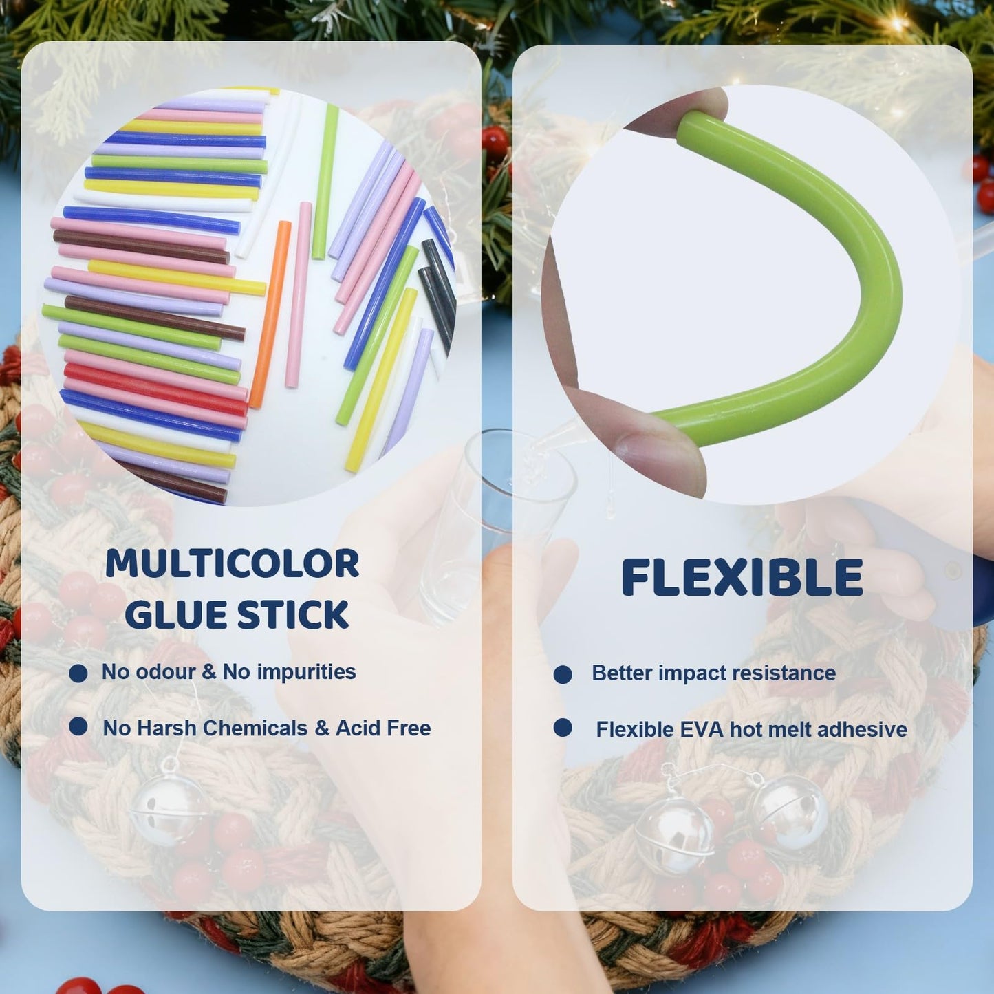All Temperature Colorful Hot Glue Sticks, 0.27×3.94 Inch 100-Count Clear Strong Bond for High & Low Temp Glue Guns, Crafts DIY, Wood, Fabric, Metal, Plastic, Ceramics