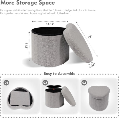 15"x15"x15" B FSOBEIIALEO Storage Ottoman Cube, Heart Shaped Ottomans with Storage Foot Stool Footrest for Lving Room