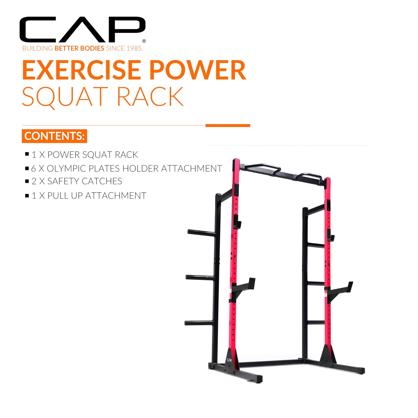 Cap Power Rack with Pull Up Bar & Attachments - Squat Rack & Strength Training Power Cage for Home Gym - RED