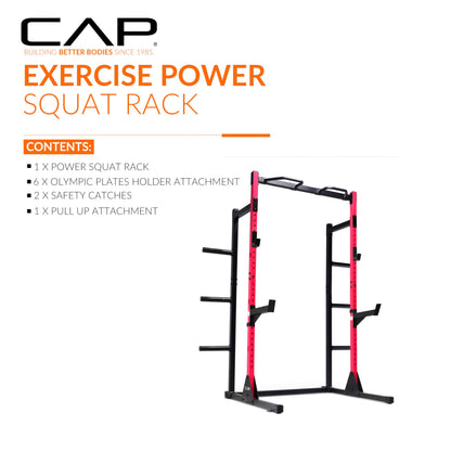 Cap Power Rack with Pull Up Bar & Attachments - Squat Rack & Strength Training Power Cage for Home Gym - RED
