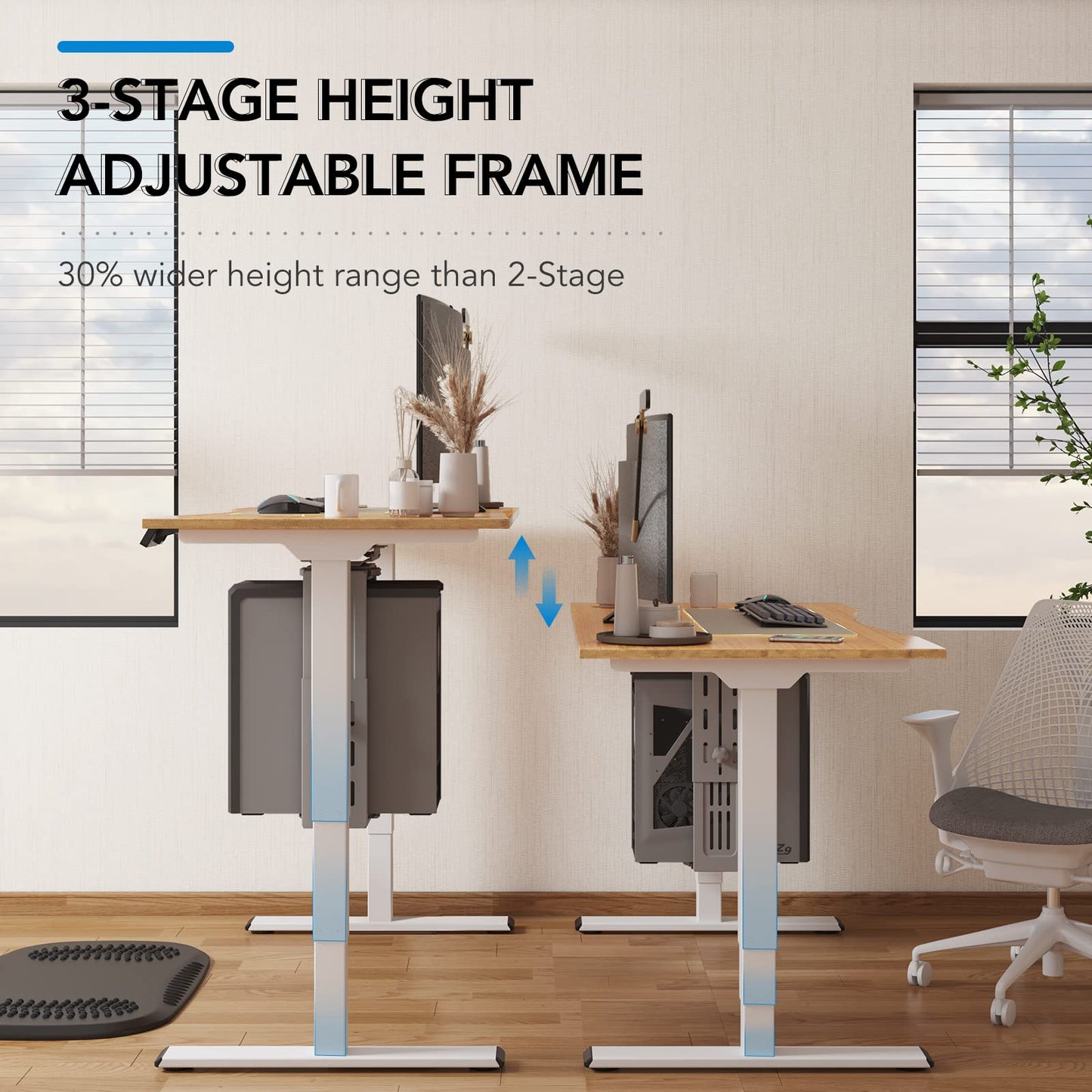 FlexiSpot E6 Bamboo 3-Stage Dual Motor Electric Standing Desk 48 x 24 Sit Stand Up Desk, Holds 220 lbs, Adjustable Height w/ Memory Presets, Solid Bamboo Desktop & White Frame, Ships in 2 Boxes