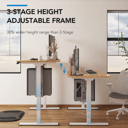FlexiSpot E6 Bamboo 3-Stage Dual Motor Electric Standing Desk 48 x 24 Sit Stand Up Desk, Holds 220 lbs, Adjustable Height w/ Memory Presets, Solid Bamboo Desktop & White Frame, Ships in 2 Boxes