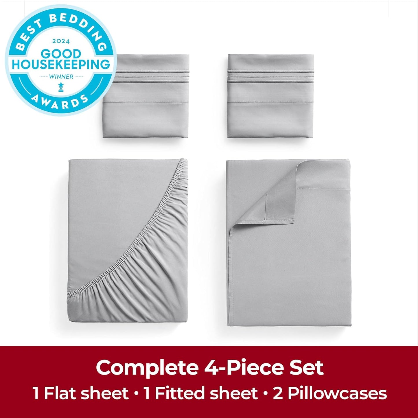 Mellanni Extra Deep Full Sheets - Hotel Luxury, Ultra Soft & Cooling Bedding - Wrinkle & Stain Resistant (Light Gray)