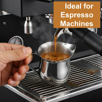 8 Pcs 3 oz (90ml) Mini Milk Creamer Frothing Pitcher Dispenser Container with Handle, Small Stainless Steel Bell-Shaped Creamer for Coffee Barista, Cappuccino, Latte, Restaurant, Bakery, Kitchen Use