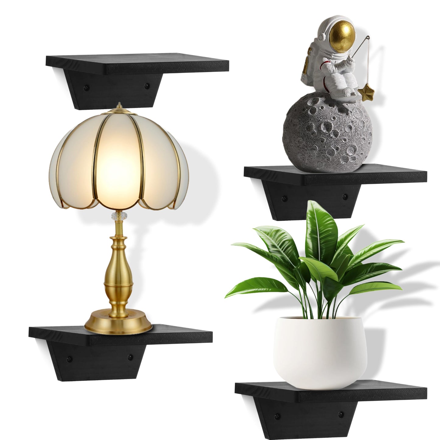 PHOENANCEE Small Floating Shelves,Speaker Shelf,Trapezoid Wall Shelf for Table Lamp Plants Display,Decorative Wood Ledges Chic for Living Room,Bedroom,Kitchen,Office,Pine,8x6 Inch,2 Pack(Black)
