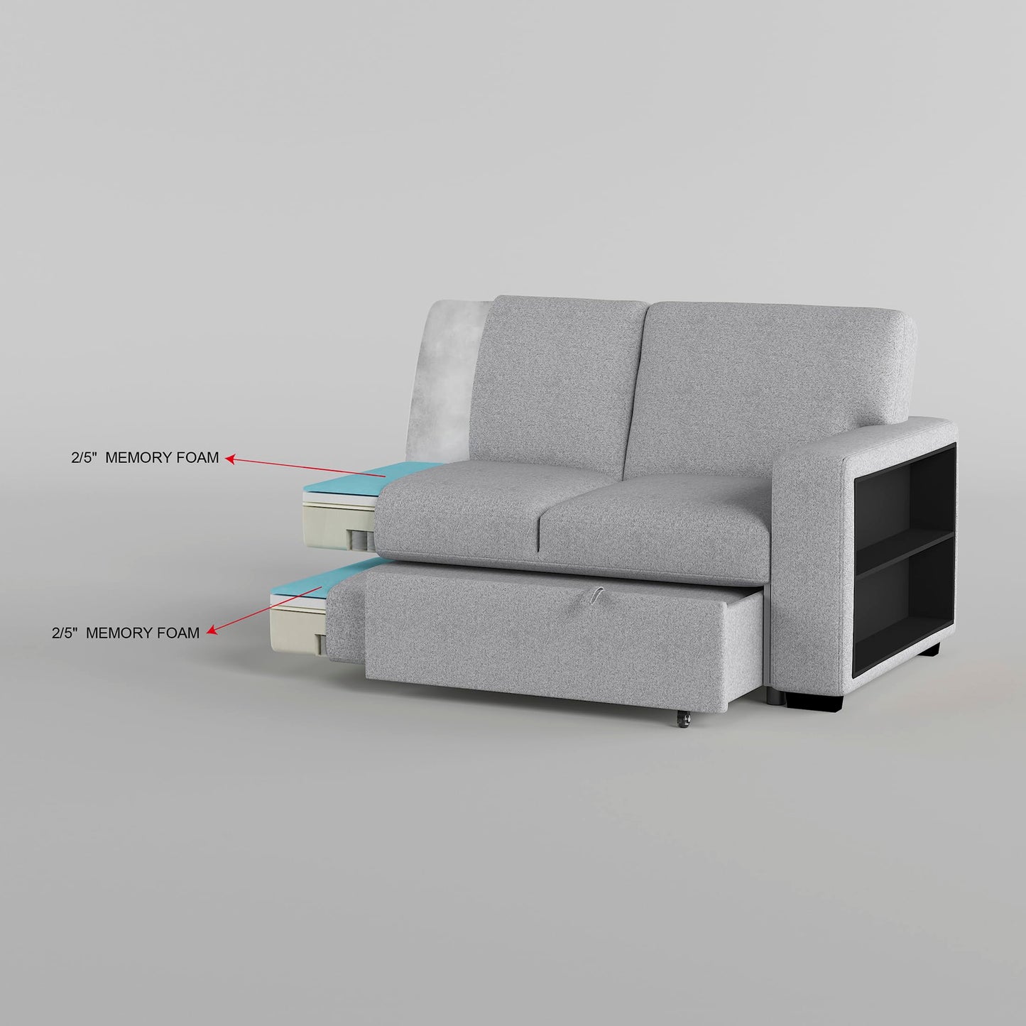 Lexicon 92.5" W L Shape Sectional Couch with Right Storage Chaise and Pull Out Sofa Bed, Sectional Sleeper Sofa with Memory Foam Seat Cushion, Charging Port, Storage Shelf for Living Room, Gray