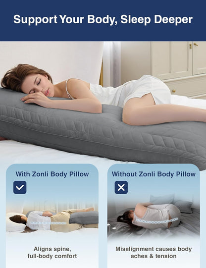 20 54 Inch, ZonLi Long Body Pillow for Adults, Firm Body Pillow with Adjustable Shredded Memory Foam, Soft Support