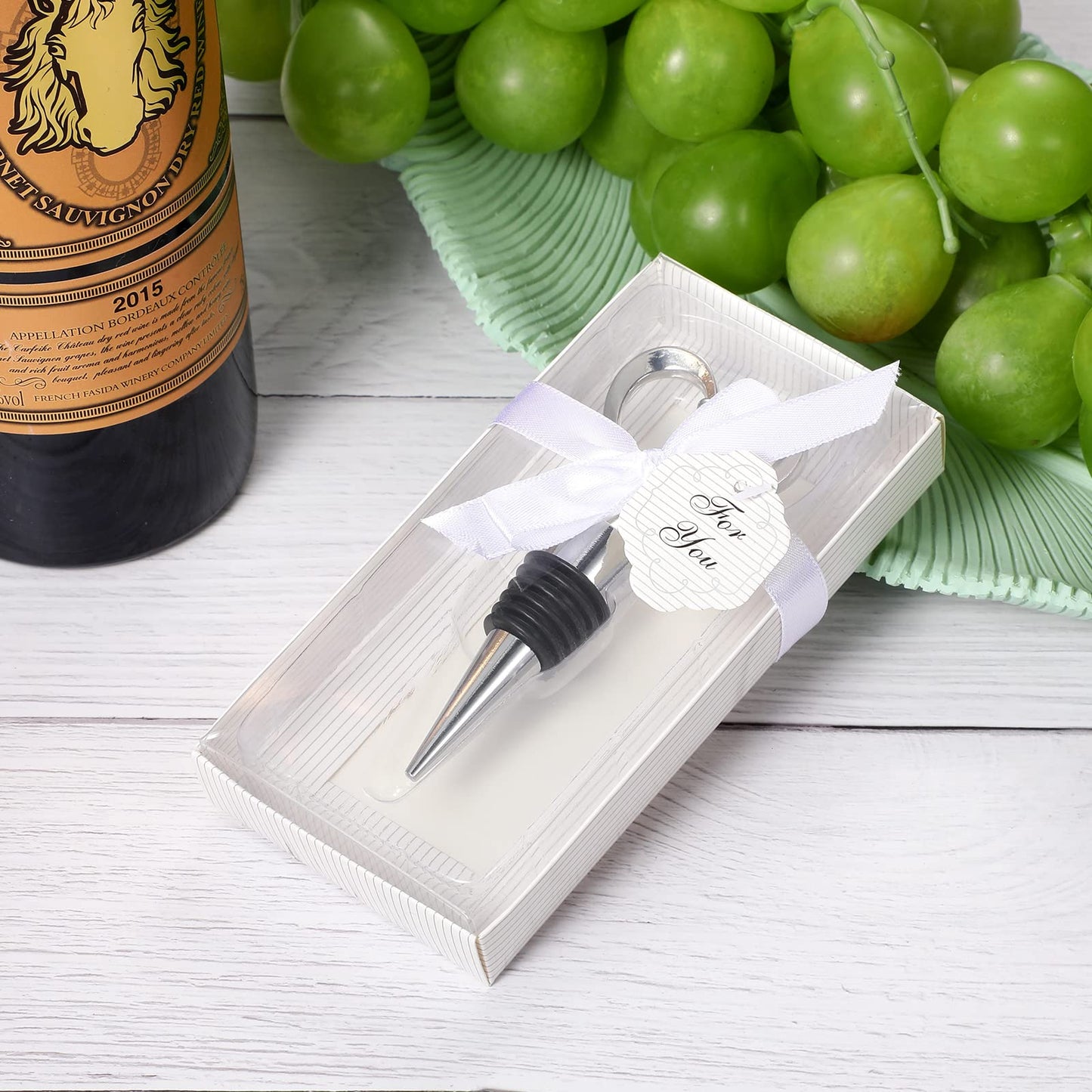 Ferraycle 30 Pcs Heart Wine Stoppers Wedding Bridal Shower Favor for Guests Silver Heart Wine Bottle Openers Champagne Stopper Wine Saver Metal Wine Cork Holder Plugs with Box for Wedding(Classic)