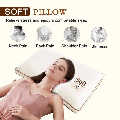 YOUR MOON Soft Natural Wool Pillow Queen, Flat & Thin Wool Pillow for Sleeping, Low-Loft Bed Pillows for Back and Stomach Sleepers, Breathable Soft Cotton Cover(Off White)