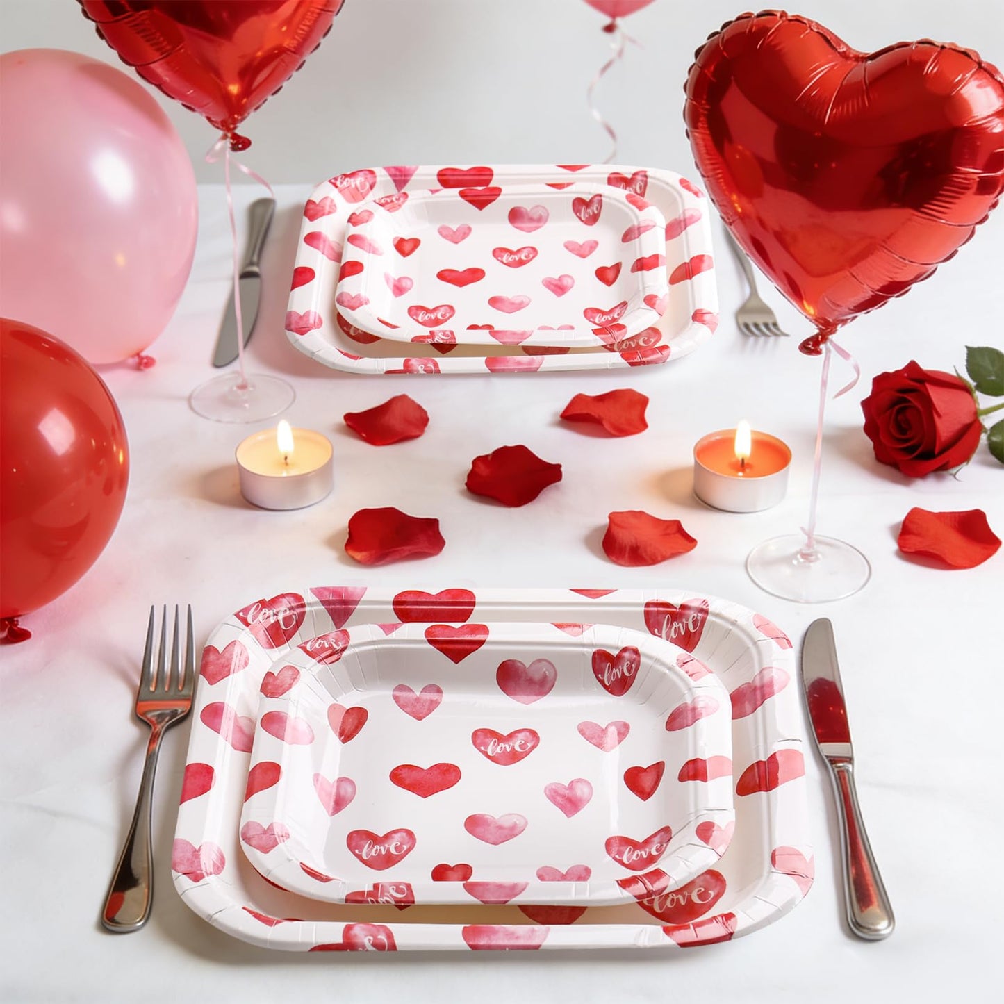 Glinarious Valentines Day Plates and Napkins Sets, Square Valentine Plates 9" Heart Plates 7" for Valentines Day Party Decorations