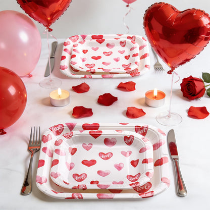 Glinarious Valentines Day Plates and Napkins Sets, Square Valentine Plates 9" Heart Plates 7" for Valentines Day Party Decorations