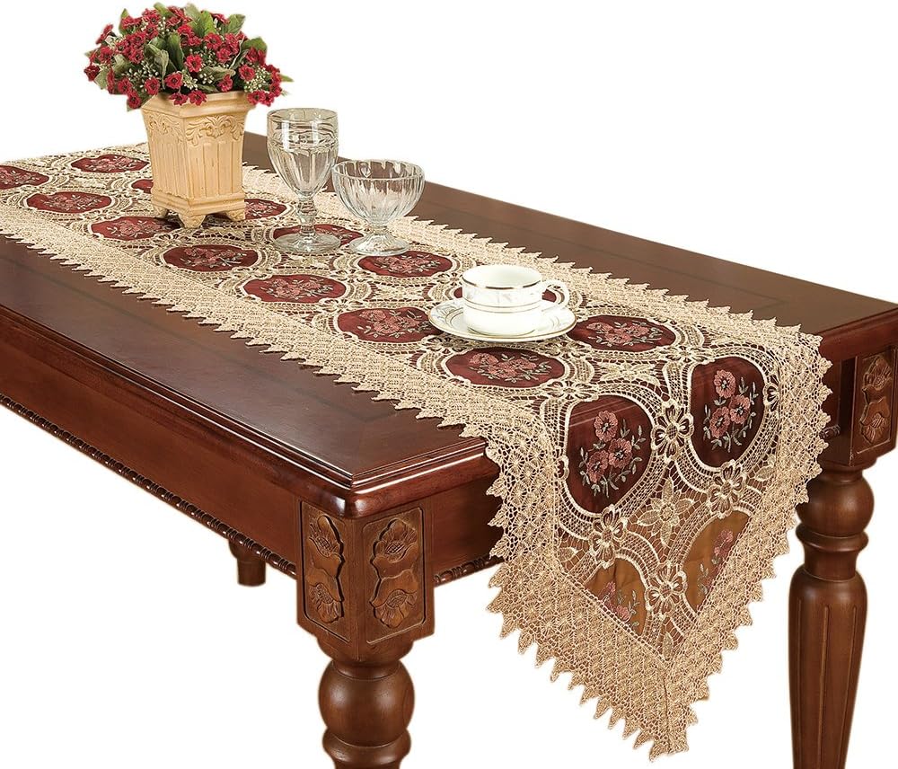 Simhomsen Burgundy Lace Table Runner, 16 × 108 Inch Long