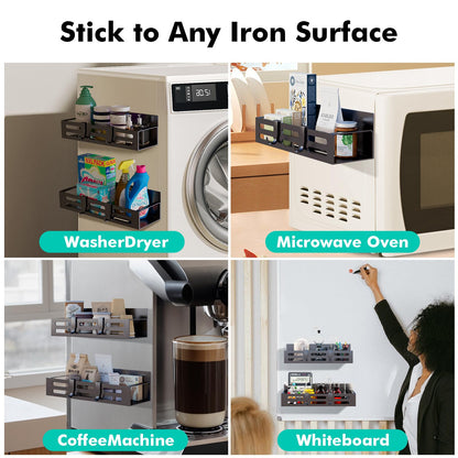 2 Pack Magnetic Spice Rack for Refrigerator, Black Magnetic Shelf and Fridge Kitchen Cabinet Organizers Storage Seasoning Organization Mini Shelves, Organizadores de Cocina