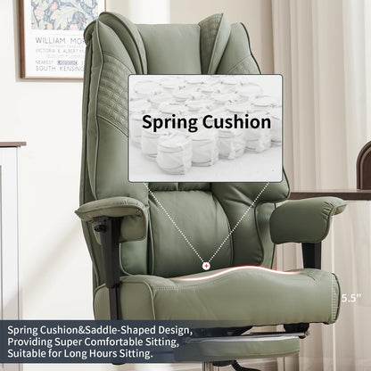 EXCEBET Big and Tall Office Chair 400lbs Wide Seat, Leather High Back Executive Office Chair with Foot Rest, Ergonomic Chairs Lumbar Support for Lower Back Pain Relief (Light Green)