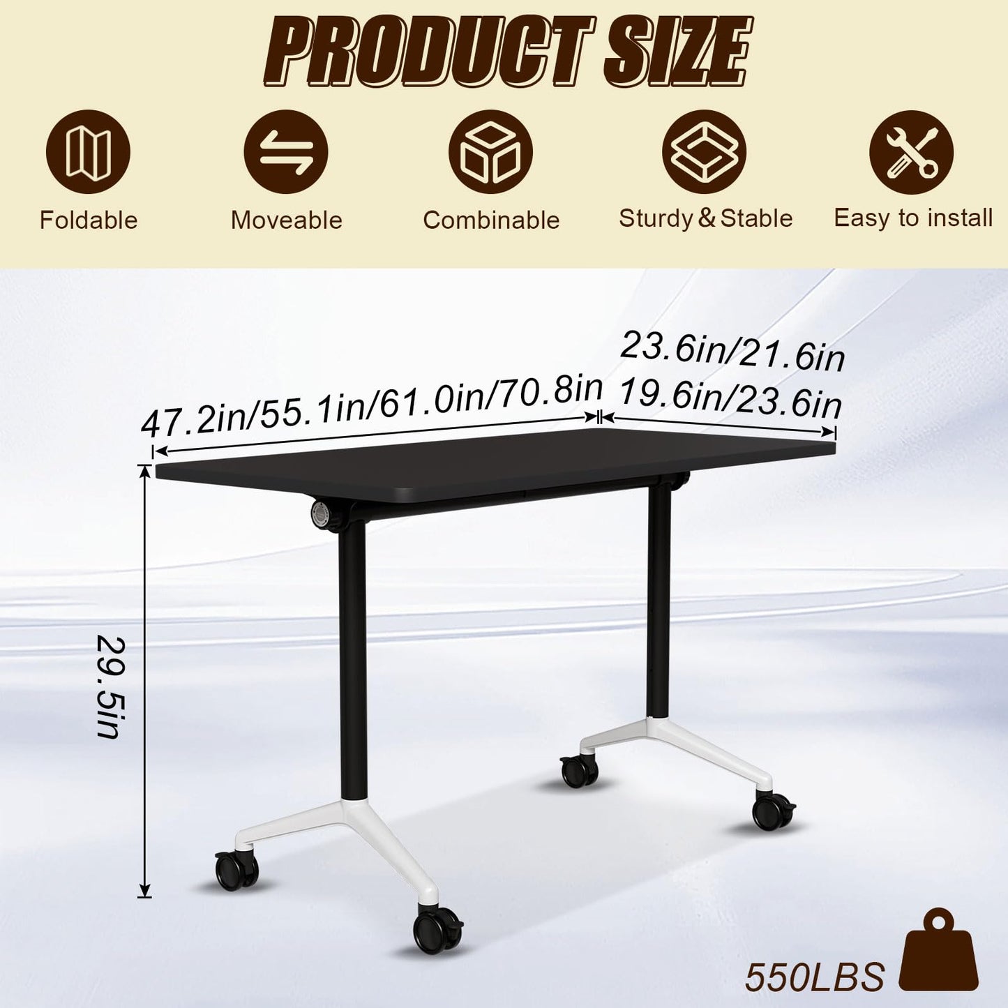 rzoizwko 55.1" Folding Conference Table with Wheels,2 Pack Heavy-Duty Flip-Top Reconfigurable Training Table System,Rolling Conference Room Tables for Office, Classroom & Meeting Rooms