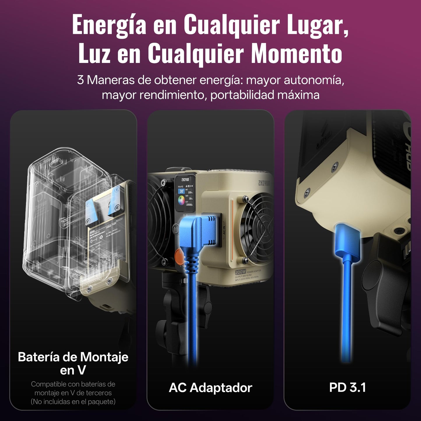 ZHIYUN MOLUS X200 RGB Standard 200W Video Light [Official] Handheld Continuou Output Light Portable Professional Photography Lighting Bowens Mount 2500K~10000K CRI≥95 TLCI≥97 Only 830g (No Battery