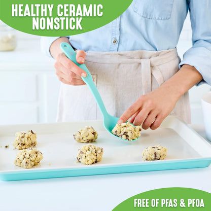 GreenLife 18.5" x 13.5" Healthy Ceramic Nonstick Half Cookie Sheet Baking Pan, PFAS-Free, Turquoise
