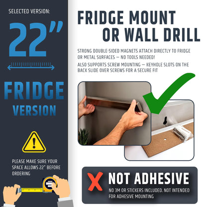 22" Premium Magnetic Knife Holder for Refrigerator (Double-Sided Heavy-Duty Magnets) - Upgraded Strip for Strong Fridge Mount - Clear Up Counter Space - 304 Anti-Rust Stainless Steel (Upgraded Design)