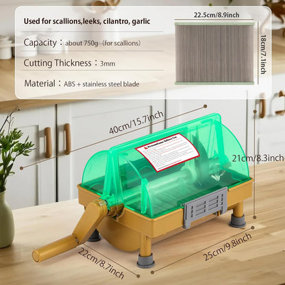 Moongiantgo Commercial Hand Scallion Cutter Green Onion Chopper Shredder Slicer, Stainless Steel Blade, Make 3MM Chopped Scallions/Green Onions/Spring Onions/Leeks/Cilantro/Garlic (Hand Crank)