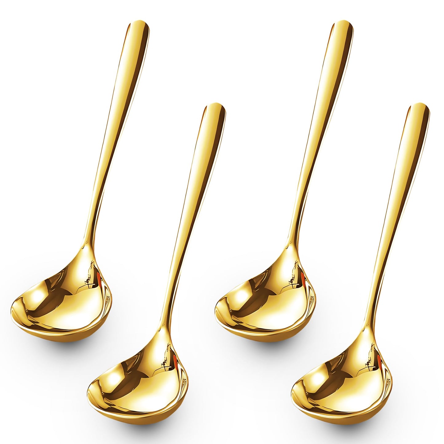 Comicfs 4 Pack Small Soup Ladles, Sauce ladles, SUS 304 Stainless Steel Small Serving Ladle, Gravy Soup Spoon Ladles 8-Inch (Gold)
