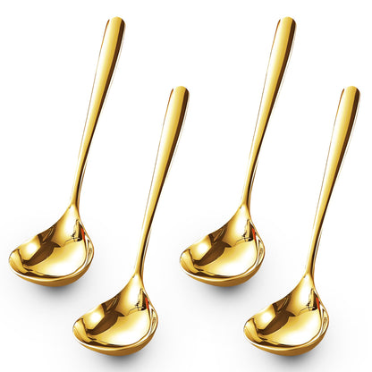 Comicfs 4 Pack Small Soup Ladles, Sauce ladles, SUS 304 Stainless Steel Small Serving Ladle, Gravy Soup Spoon Ladles 8-Inch (Gold)