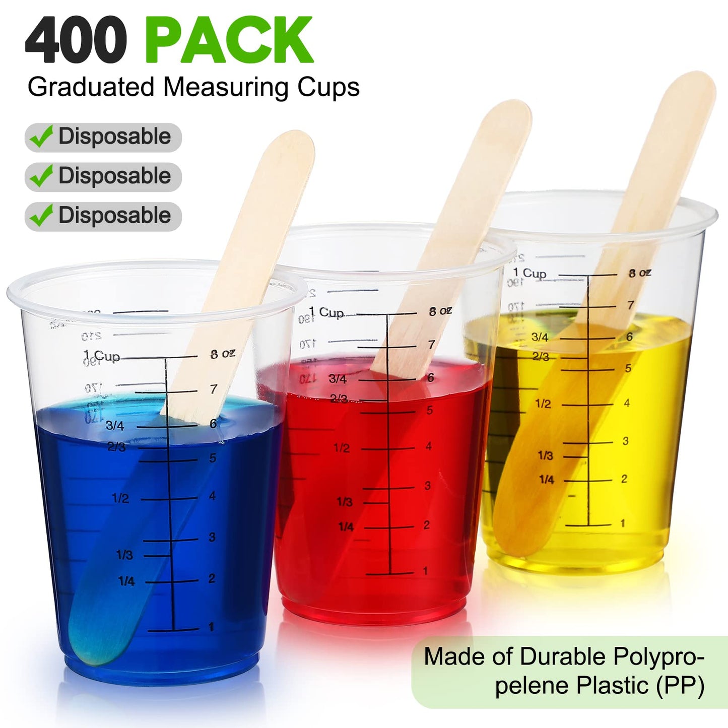 Yunsailing 400 Pack Disposable Measuring Cups for Resin 8 oz Clear Plastic Epoxy Reusable Liquid Mixing Cups for Cooking and Baking Supplies