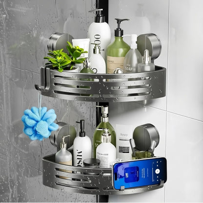 2 BREIS Corner Shower Caddy Suction Cup, PCS No Drilling Shower Shelves with Hooks, Powerful Upgraded Suction Bathroom