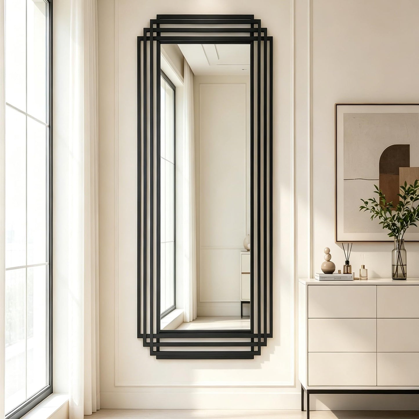 DAOYIJIAJU Geometric Full Length Mirror, 67"x26" Large Rectangle Aesthetic Mirror with Metal Frame, Art Deco Wall Mirrors for Living Room Entryway Hallway Cloakroom, Horizontal or Vertical Hanging