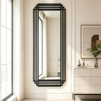 DAOYIJIAJU Geometric Full Length Mirror, 67"x26" Large Rectangle Aesthetic Mirror with Metal Frame, Art Deco Wall Mirrors for Living Room Entryway Hallway Cloakroom, Horizontal or Vertical Hanging