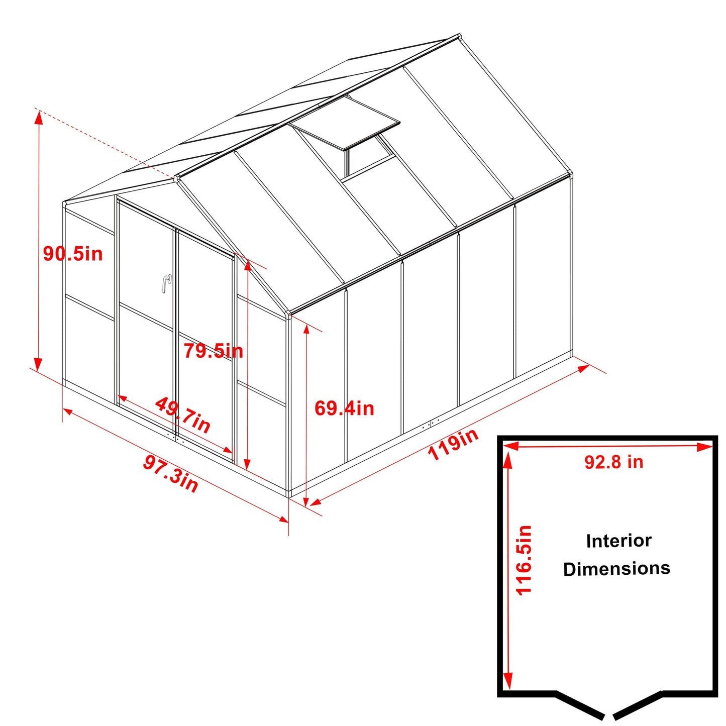 Yardenaler 8x10 FT Outdoor Aluminum Greenhouse Kit, Polycarbonate Aluminum Walk-in Greenhouse with Adjustable Roof Vent and Lockable Door, Backyard Garden in Winter, Gray