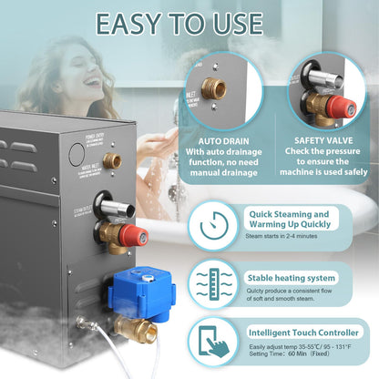 6KW Steam Generator-Quick start continuous steam，with Black digital control panel Self-Draining System, 95-131°F Temp Control,Can be used for heating a space area of 6m³/211Cu.ft.(6KW 220V)