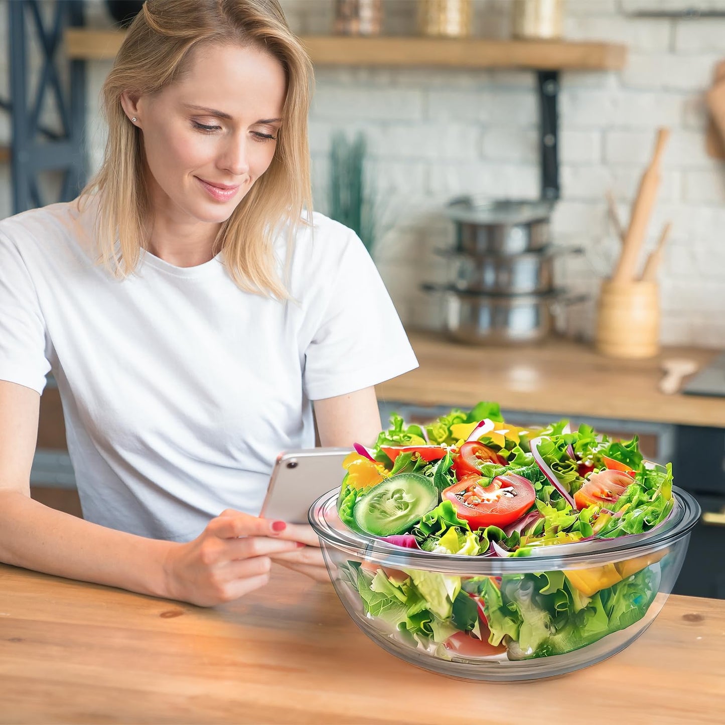 MUUBOOX 6.3 Qt Large Glass Mixing Bowl,12.3" Clear Glass Salad Cooking Bowls For making sourdough Prepping, Mixing, Marinating & Brining Kimchi