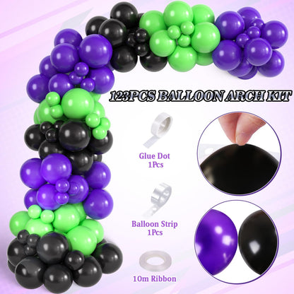 130Pcs Monster Truck Birthday Decorations for Boys Truck Theme Balloon Garland Arch Kit with Backdrop Triangle Banner Black Green Purple Wheel Foil Balloon Kids Monster Truck Party Decor Supplies