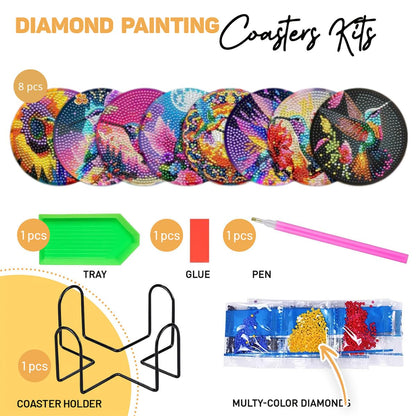 8 Pcs Humming Bird Diamond Painting Kits | Diamond Painting Kits with Holder | Diamond Art Coasters for Beginners Adults - Perfect Art Craft Supplies Gift!… (Humming Bird)
