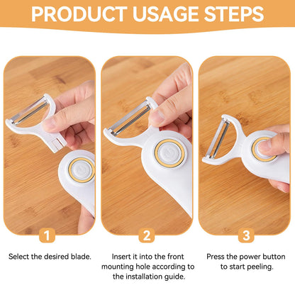 Electric Potato Peeler, Handheld Vegetable Peeler Set with 3 Interchangeable Blade Heads USB Rechargeable Veggie Fruit Peeler for Pears, Carrots, Cucumber