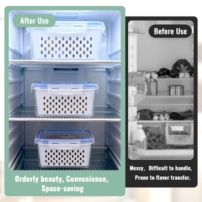 Zmxiabo 3 PCS Fruit Storage Containers for Fridge Food Berry Storage Container Set with Removable Strainer Lid Berries Container for Fridge BPA-Free Plastic Crisper for Long-Term Freshness