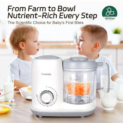 Freebaby 4 in 1 Baby Food Maker, One Step Baby Food Processor, Puree Blender Grinder Mills and Steamer, Baby Puree Maker with Steam Basket, One Button Easy Operation, BPA-Free